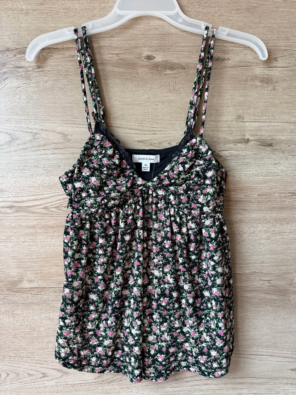 Stitch & Pine Floral Babydoll Cami Tank XS Cottagecore Lace NWT